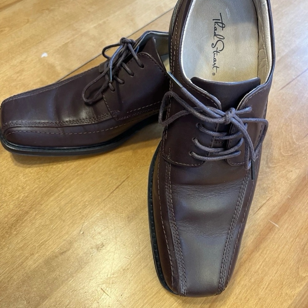 Thad Stuart Brown Classic Leather Sz 8.5 Lace Up Oxfords Preppy Career Old Money